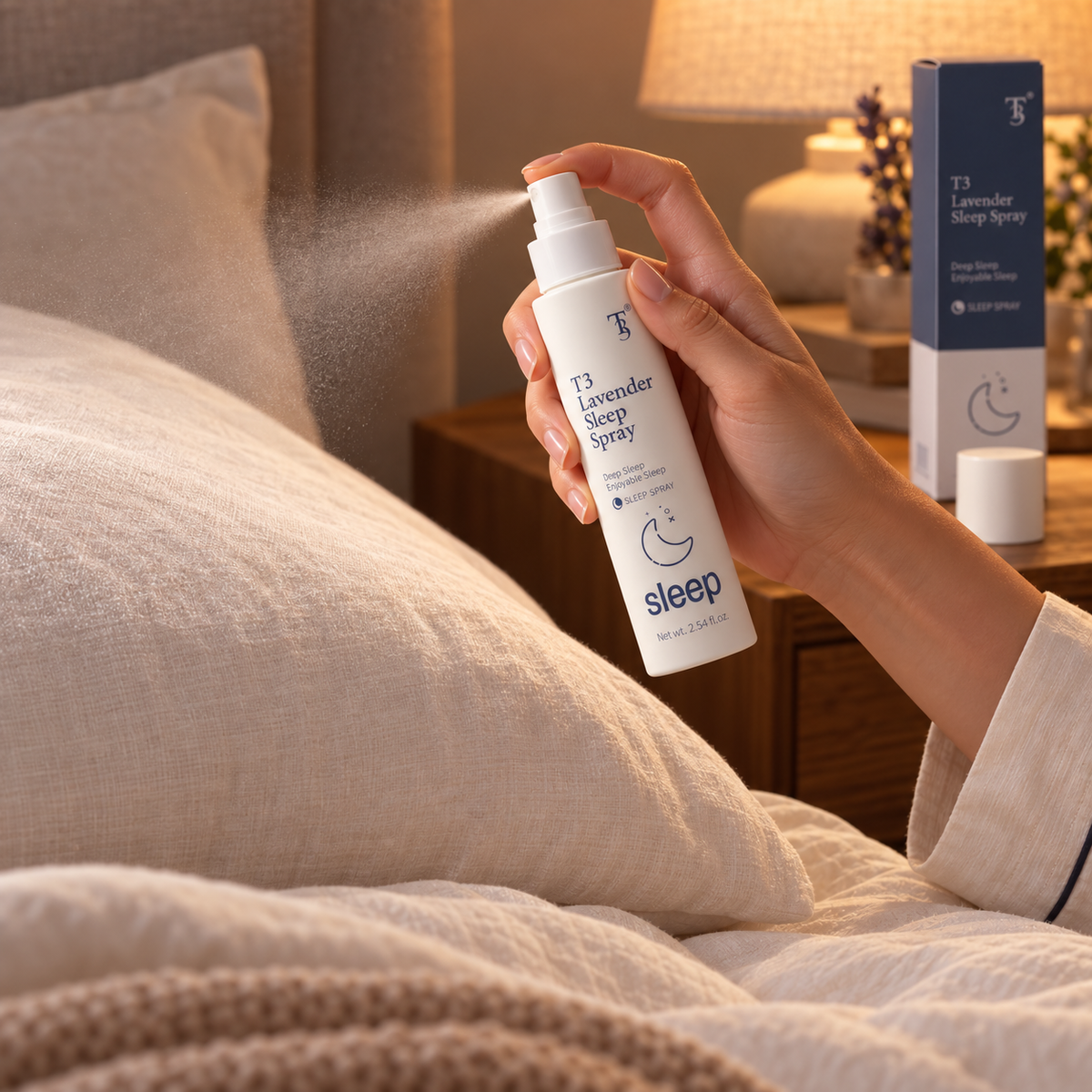 Lavender Sleep Mist sprayed above a pillow